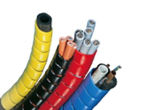 Image of Caplugs R63SSG66-BLK PTPW Series, Pig's Tail Spiral Protective Wrapping, Black High-Density Polyethylene (HD-PE), to Fit 2-1 /4 inch Hose Size, Hose Range 2.05-2.95 inch, 100' Length (R63SSG66BLKQ1)