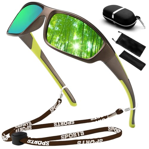 Image of PROBEROS HD Polarized Riding Sunglasses for Men - UV Protection, Anti-Glare, Stylish Riding Glasses with Case, Eyeglass Strap, Cleaning Cloth & Storage Bag (Green)
