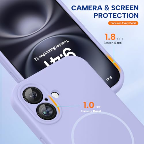 Image of Miracase Magnetic for iPhone 16 Plus Case, [Soft Anti-Scratch Microfiber Lining], Compatible with MagSafe, Liquid Silicone Shockproof Drop Protection Phone Case for 16 Plus,Light Purple