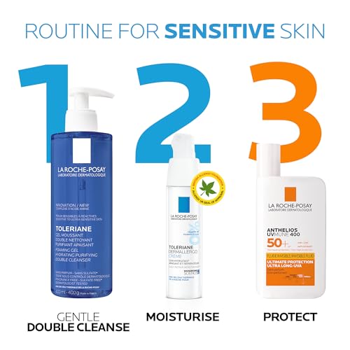 La Roche-Posay Toleriane, Gel Detergente Schiumogeno a Doppia Azione, Adatta a Pelli Sensibili, Elimina Impurità e Sebo, Pelle Morbida e Idratata, Formula con Tensioattivi Delicati e Glicerina, 400 ML