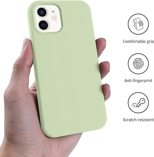 Image of Premium Liquid Silicone Case for iPhone 12 & 12 Pro - Slim Full Body Protective Back Cover with Soft Microfiber Lining, Anti-Slip Grip Scratch Resistant Phone Case(Light Green)