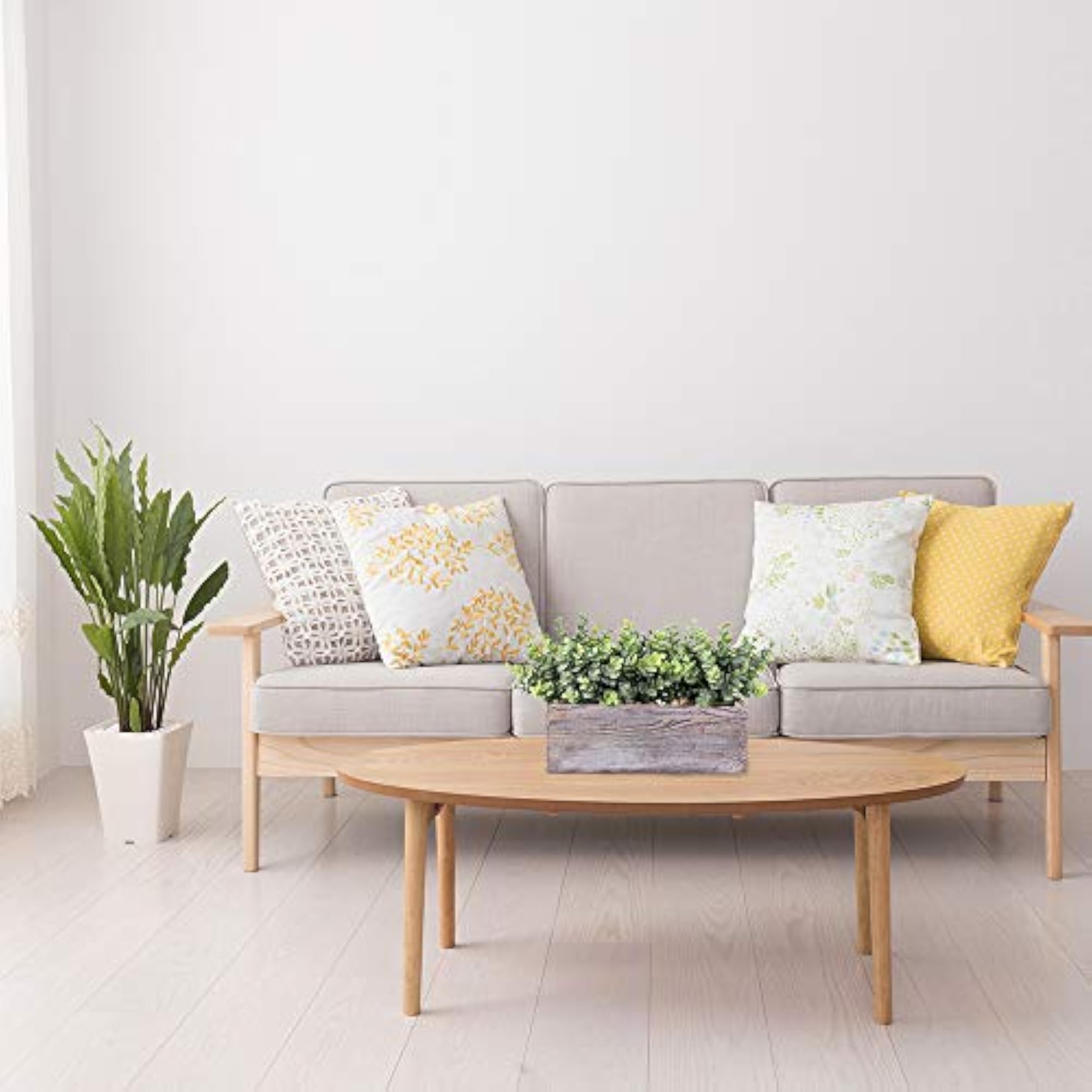 Faux Eucalyptus Plants in Rustic Rectangular Wood Planter Box