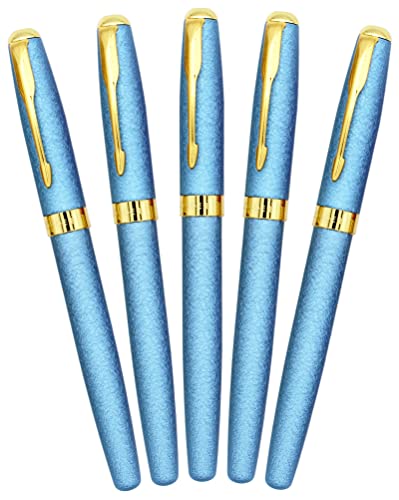 Gullor 5 Pcs Classic Metal Fountain Pen B388, Gold Trim, Gift Pens With Converters, Blue #TOP2