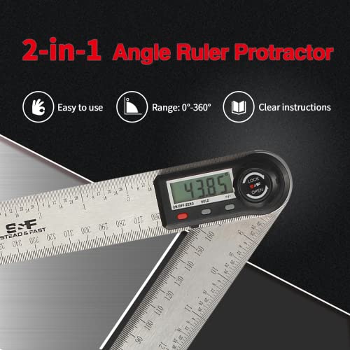 S&F Stead & Fast WSH-ANG-003 Angle Finder Tool Digital 7 Inch / 200 Mm Stainless Steel, Digital Protractor Display Angle Ruler thumb #1