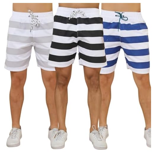 KIT 3 Shorts Tactel Bermuda Masculino Praia LISTRADO 1087 (BR, Alfa, G, Regular, Regular, Sortido)