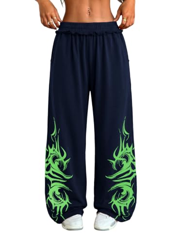 ZAFUL Womens Wide Leg Sweatpants Y2K Gothic Graffiti Sweat Pants - image 1