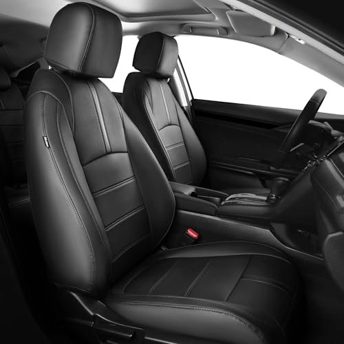 FEINEPRO Leather Seat Covers for Honda Civic Sedan LX 2016 2017 2018 2019 2020 2021, Car Seats Cover Full Set Waterproof, Black (Solid Rear Seatback - No Rear Armrest)