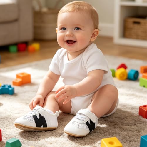 Image of Baby Boys Girls Sneakers Toddler Non-Slip Soft Rubber Sole First Walking Shoes Infant Newborn Crib Dress Shoes