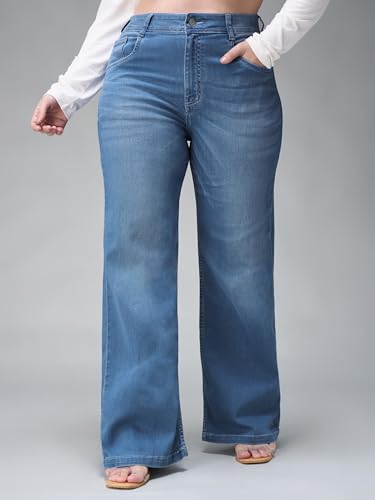 Image of Miss Chase A+ Women's Wide-Leg Mid Rise Regular Length Blast Effect Denim Jeans
