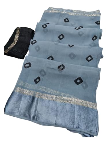 Image of Womens Jaipuri Bandhej Laddu Print Georgette Saree for Women, Pure Satan PTA Fabric