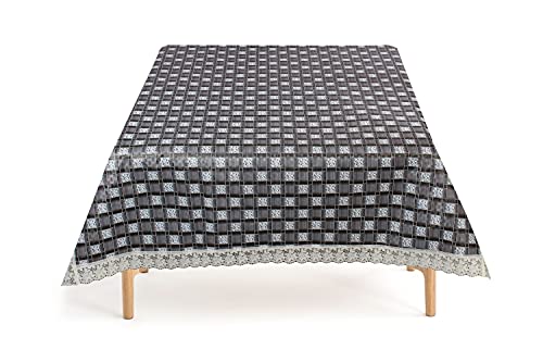 Image of The Furnishing Tree Square Shaped WxL 48x48 Inch Center Table Cover Basketweave Pattern Grey, Waterproof PVC