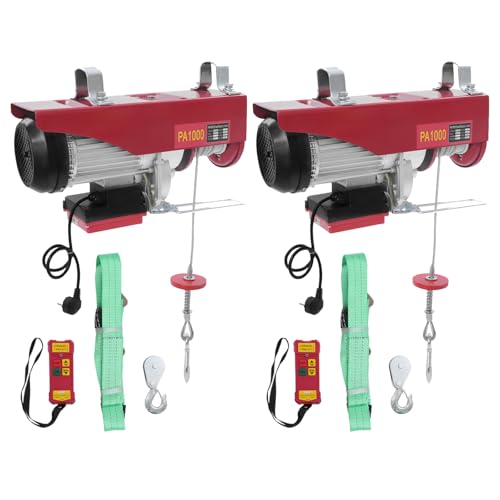 Fridgestea Juego de 2 cabrestantes eléctricos, 1000 kg, con mando a distancia, cabrestante de motor de 1800 W, cable de acero de 12 m, velocidad de elevación de 10 m/min, incluye 2 correas y 2 mandos