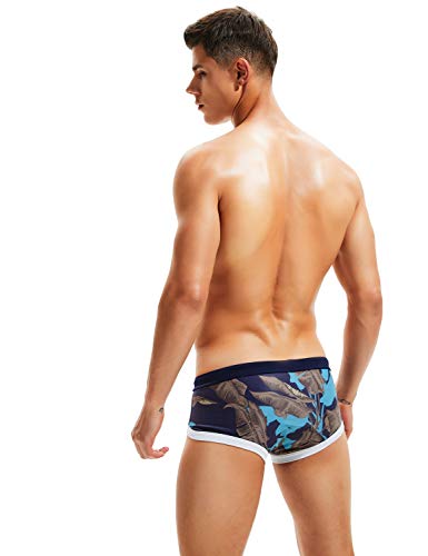 SEOBEAN Mens Low Rise Leaf Pattern Boxer Brief Swimwear3