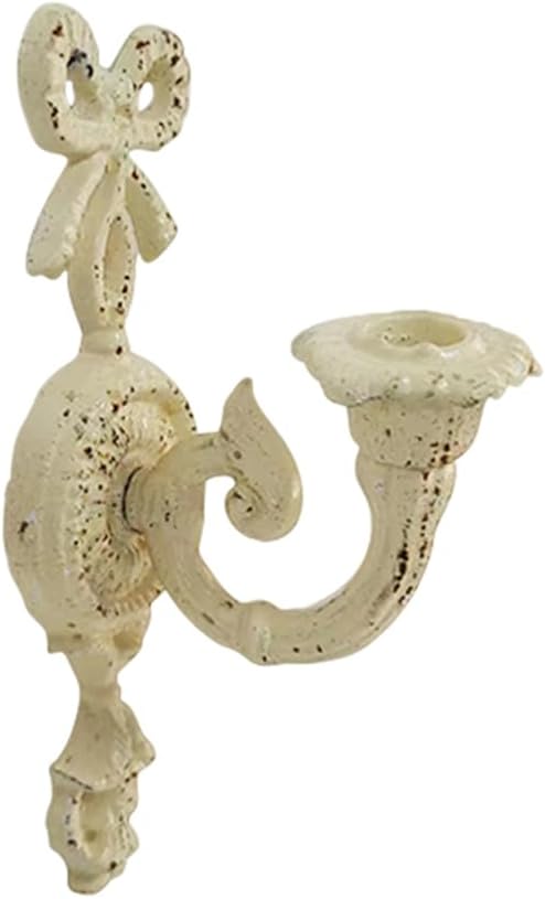 Heavy Duty Cast Iron Wall Sconce Candle Holders,Shabby Chic Bow-Knot Pillar Candlesticks Holder Wall Art for Living Room Fireplace Yard Pathway,Yellow