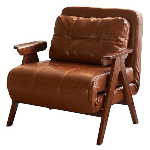 Sofá cama convertible de 1 plaza con reposabrazos de madera maciza, respaldo ajustable, silla transformable para sala de estar y dormitorio, 150 kg de peso