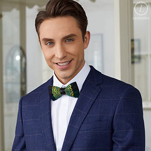 Image of Feather Bow Ties for Men Original Luxury Elegant Wedding Bow Tie Pre-Tied Handmade Mens Bowties for Tuxedo