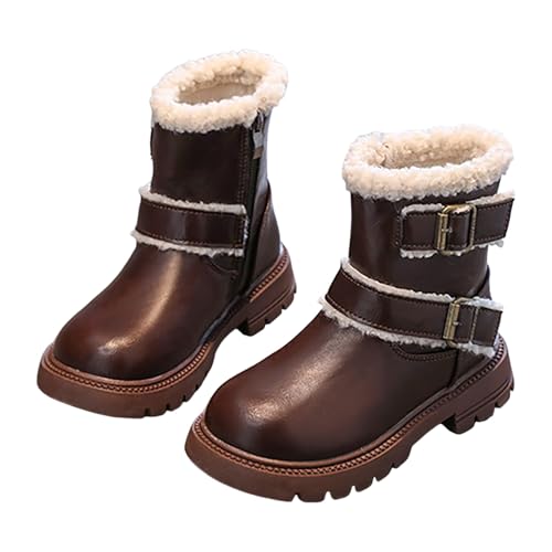 IWIHMIV Girls Cotton Boots Winter Short Boots with Side Zipper Soft Bottom Leather Ankle Booties for Toddler