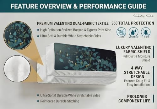 Image of Polyester Printed Air Conditioning Dust Cover Folding Designer Ac Cover For Indoor Split Ac 1.5 Ton (97X 31X 21 Cm ) (Green Pan)