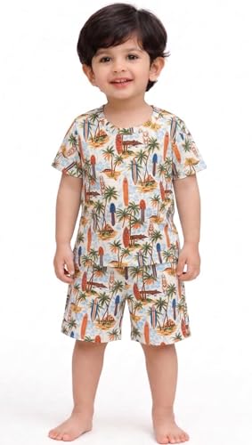 Image of Kids Dress for Boys | Round Printed Neck Half Sleeve T-shirt and Pant Clothing Set for Baby Boys