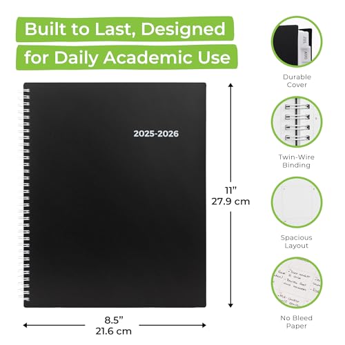 WallDeca Academic Planner 2025-2026, Daily, Weekly & Monthly Planner, July 2025 - June 2026, Student Notes Pages, Twin-Wire Binding Day and Weekly Agenda for School & Work (8.5 x 11-Inches, Black) - Thumbnail 2