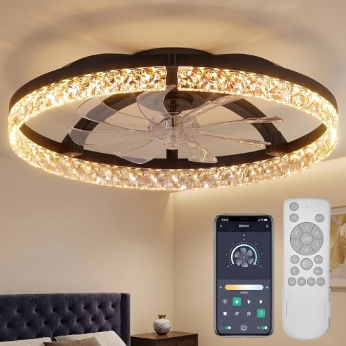 24" Ceiling Fan with Light, Flush Mount, Remote Control, Black - image 1