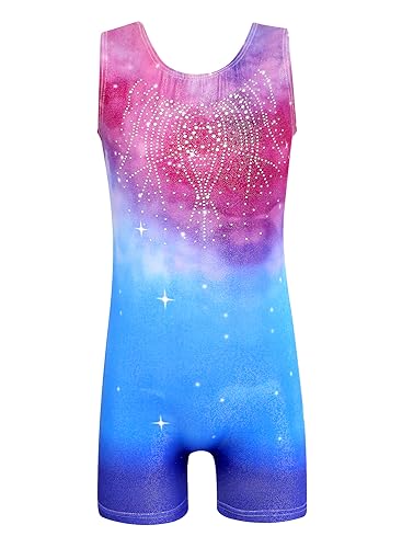 Image of EQSJIU Gymnastics Leotards for Girls Kids Rainbow Mosaic Mermaid Butterfly Stars Leopard Galaxy Tie Dye Cosmos Leopard