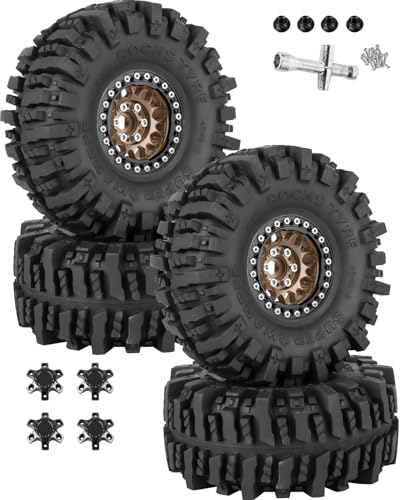 RCHuiWow RC 1.9 Beadlock Wheels 1.9 Beadlock Tires for 1/10 SCX10 90046 AX103007 TRX4 TRX6 D90 VS4-10 MST CFX Gen8 7 RC Crawler