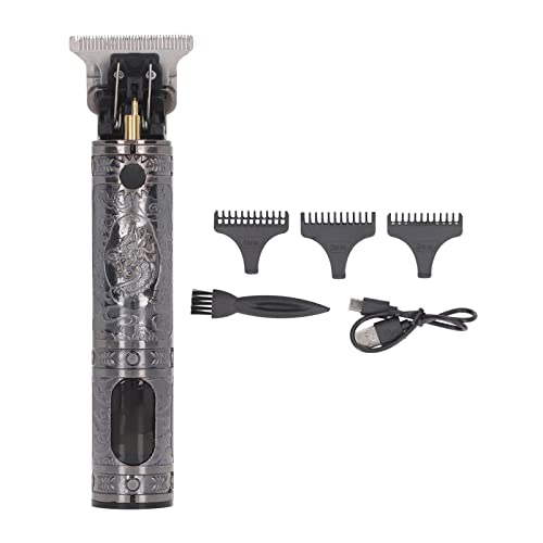 Walfront LCD Hair Clipper All Metal Body Alloy Hair Trimmer Mens T-Blade Beard Trimmer Zero Gapped Edgers, with 3 Combs, USB Charging Portable Haircut for Outdoor Use (#2)