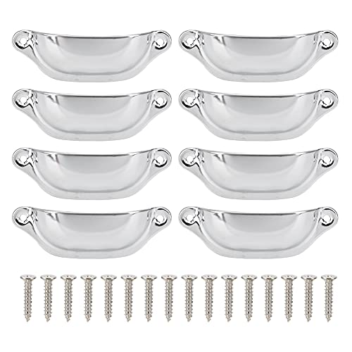 8 Piezas Tiradores para Cajones de Tazas, Diseño en Forma de Concha Mango de Metal para Muebles con 16 Tornillos para Armarios, Cajones y Estanterias (Plata)