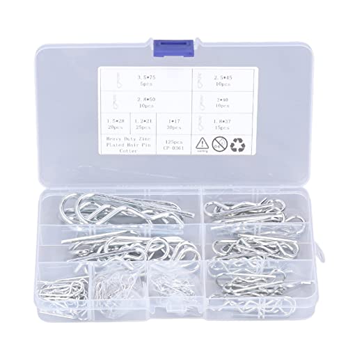 Atyhao プレミアムマテリアル125pcsコッターピンキットガレージとトラクション芝刈り機のフルサイズカバレッジ