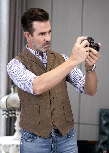 Tuikayoo Mens Retro Suit Vest Tweed Wool Regular Fit Dress Waistcoat Herringbone For Jacket thumb #4