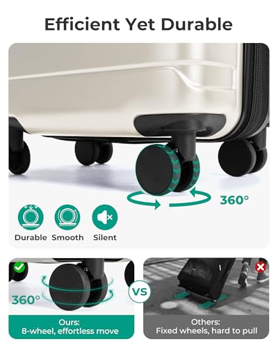 Image of BAGSMART Carry On Luggage Airline Approved with Spinner Wheels, Off White, 20 inch, Expandable Luggage With Spinner Wheels