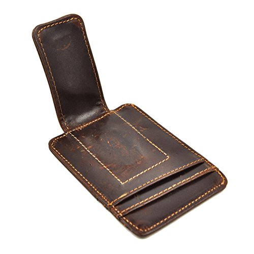 Image of Le'aokuu Genuine Leather Magnet Money Clip Credit Card Case Holder Slim Wallet