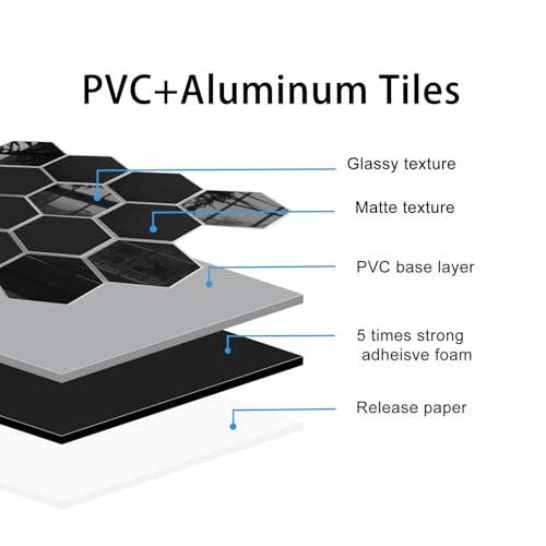 Adodecor WJS-6061 New Upgrade Premium Hexagon Peel And Stick Tile Backsplash，Matte Black Waterproof Stick On Backsplash, Self-Adhesive Marble Tiles thumb #5