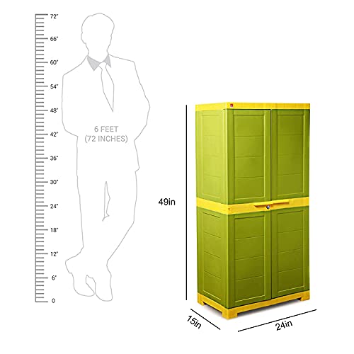 Image of Cello Novelty Big Plastic 2 Door Cupboard with 3 Shelves (Green and Yellow) & Novelty Plastic 1 Door Big Cupboard - Red and Blue