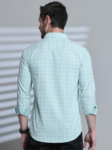 Image of Majestic Man Comfort Slim Fit Spread Collar Small Checked Cotton Casual Shirt