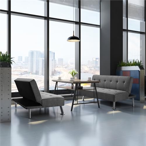 Yaheetech Schlafsofa mit Liegefläche 166,5 cm L × 92 cm B Bettsofa bis 350 kg Belastbar Schlafcouch für Wohnzimmer/Schlafzimmer/Gästezimmer grau