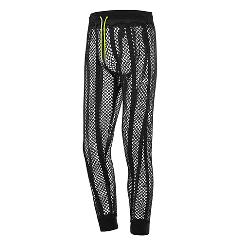 BIATWOWR Sexy See Through Mesh Long Pants with Adjustable Drawstring