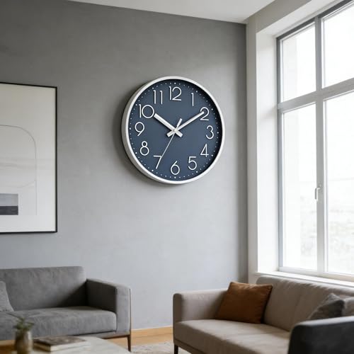 Image of DAXSMY Wall Clock 8 Inch Azure Blue Decorative, Battery Operated Silent