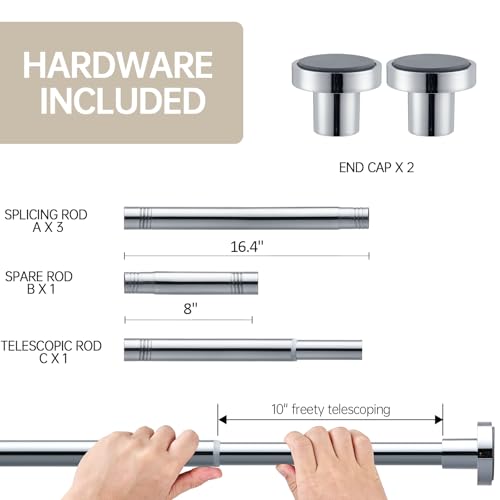 BRIOFOX Shower Curtain Rod Adjustable 18-78 Inch, Stainless Steel Spring Tension Shower Rod No Drilling Non Slip, Chrome
