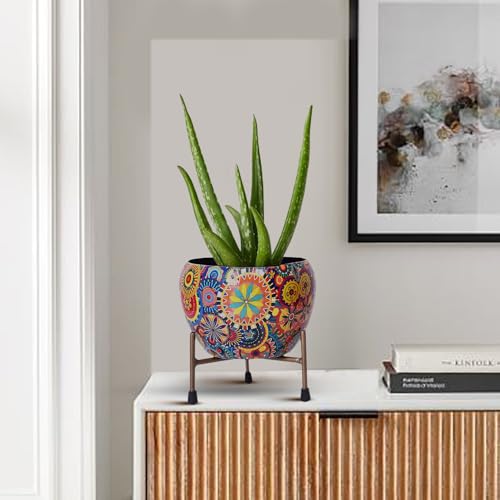 Image of CINAGRO Opulent Designer Planter-Flower Pot-Container with Iron Stand for Home & Garden Decor (2 Pot & 2 Stands, Golden Stand)
