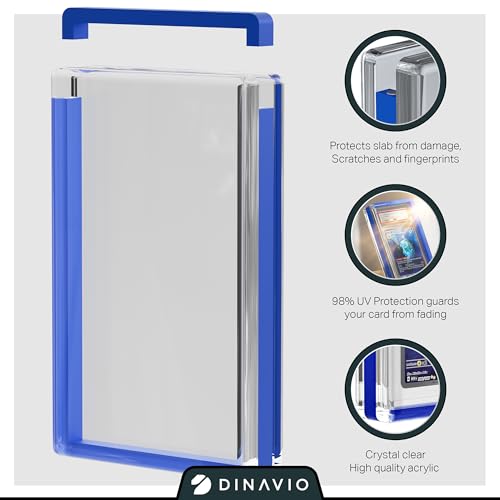 Image of PSA Graded Card Display Acrylic Case for Standard PSA and CGC Slabs - Slab Case - PSA Card Case - Graded Card Display Case - Updated Dimensions - Stand Included (Blue Border)