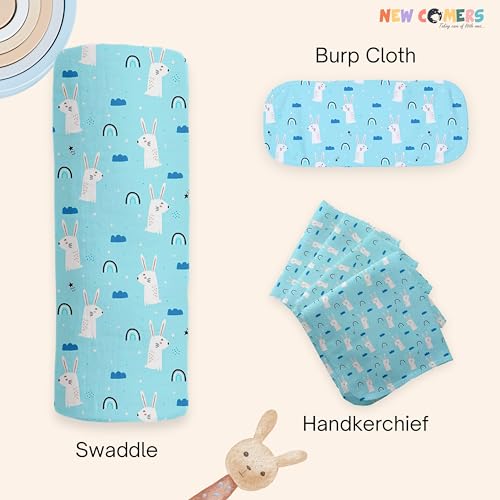Image of NEW COMERS Baby Muslin Cloth Set | 6 Pcs Double Layered Pure Cotton Swaddle Wrap | Soft & Absorbent Baby Burp Cloth & Reusable Washcloth Towels, White (SBW 02)