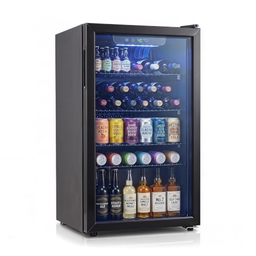 Image of COSTWAY 3.2 Cu.Ft Compact Beverage Refrigerator with Glass Door, 90 L | Mini Fridge with 4 Adjustable Shelves & Digital Temperature Control for Beer, Soda, Wine, Drink Cooler for Home, Kitchen, Bar