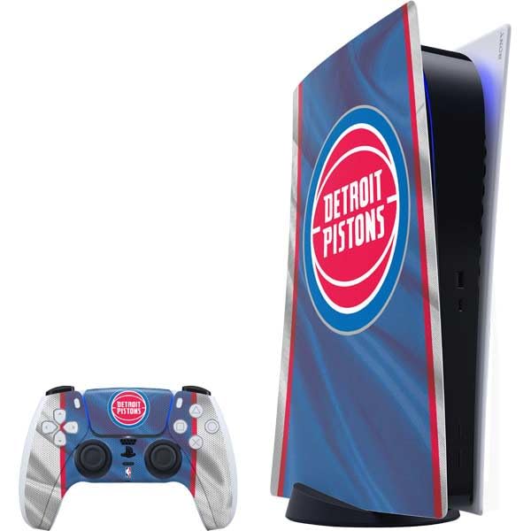 Skinit Decal Gaming Skin Compatible with PS5 Bundle - Officially Licensed NBA Detroit Pistons Away Jersey Design