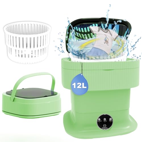 Lavadora portátil, mini lavadora y secadora plegable de 12 litros con 3 modos para viajes, ropa interior, ropa de bebé, calcetines (verde)