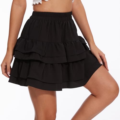 Women's Ruffle Layered Skirt Flowy High Waisted Flared Hem Cute Skirts Summer3