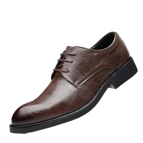 Men's Vintage High Gloss Dress Shoes Classic Round Toe Shiny Checkered Comfortable Dress Loafers