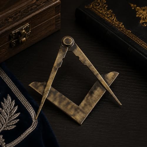 Master Masons Blue Lodge Tool Escuadra y Compás – Escuadra y Compás de Latón Puro con Acabado Antiguo - Set Decorativo Tradicional para Masones miniatura 5