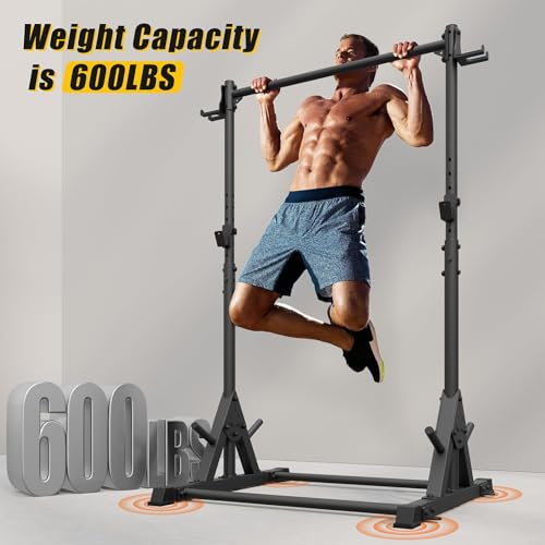 Image of Jusgym Squat Rack with Pull Up Bar, Heavy Duty 600LBS Weight Capacity Squat Rack for Home Gym, Adjustable Multi-Functional Power Racks Strength Training Fitness Equipment